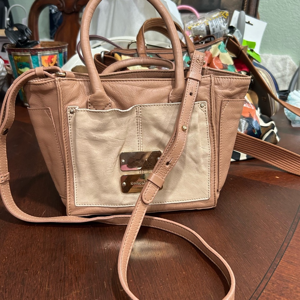 See By Chloe Cream and Tan Shoulder Bag with Metal Accents
